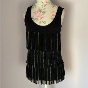 La Rok black fringe top size M